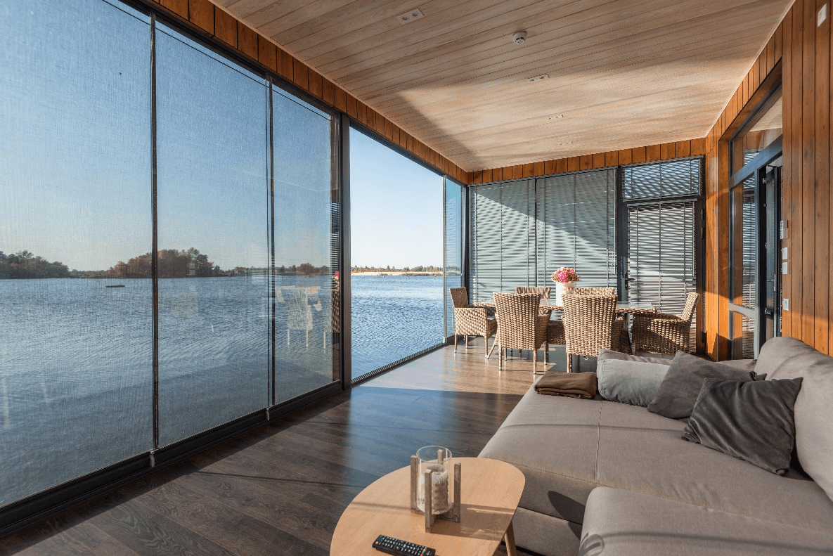 Sliding framed glass doors
