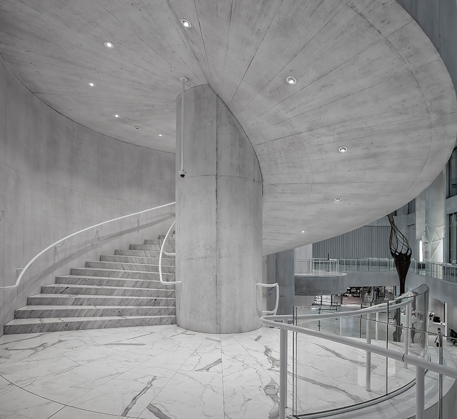 Glass staircase in a building